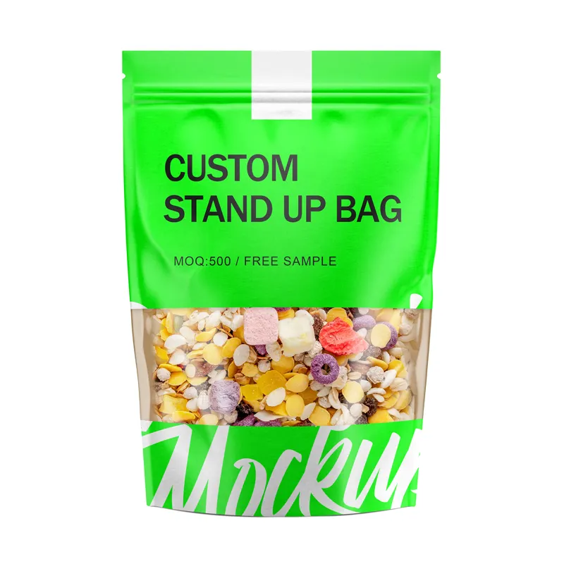 Doypack Resealable Zip lock Plastic Stand Up Pouches With Window Food Packaging Zipper Bag