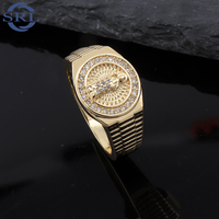 San Benito Ring 18K Vergoldet, Halo Kreuz Totenkopf Siegelring, Breiter Ring Religiöser Schmuck