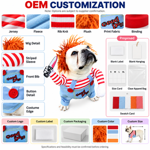 Costume d'Halloween Chucky pour chien : Chemise rayée en coton avec gilet, design mignon et respirant, tenue d'été pour petits chiens - Product Image 2