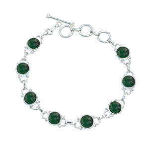 Handmade 925 <b>Sterling</b> <b>Silver</b> <b>Bracelet</b> with Natural Malachite Gemstone Solid <b>Silver</b> Link Chain <b>for</b> Gift - Product Image 1