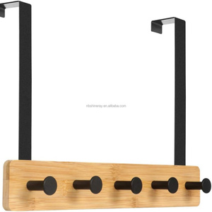 Thép + Tre Duy Nhất Tầng Cửa Móc Giá Với 5 Móc Mạnh Mẽ Nhiệm Vụ Nặng Nề Hơn Cửa Kệ Cho Nhà Bếp Áo Túi Khăn - Product Image 1