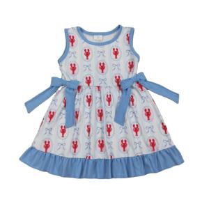 Vestido de Verano para Niña GSD3448 RTS, Transpirable, Lavable, Hasta la Rodilla, Sin Mangas, con Estampado de Flores, Azul, Rojo, Lazos de Cangrejo - Product Image 1
