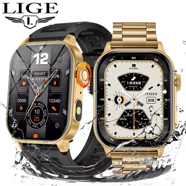 Lige BWKM02 New Smartwatch Men Women AI Voice Wireless Call Health Monitor Sport Fitness 2.0'' HD Large Screen Man Smart Watch