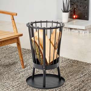 <span class=keywords><strong>Brasero</strong></span> rond moderne en acier noir pour feu de bois avec plaque à cendres pour chauffage extérieur de jardin, terrasse et patio - Product Image 3