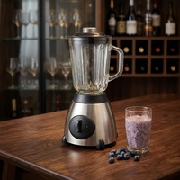 Mixeur de Table Deluxe en Acier Inoxydable avec Bol en Verre 600W, 2 Vitesses, 6 Lames, pour Smoothies et Glace Pilée, Anti-fuite, Usage Domestique et Hôtelier