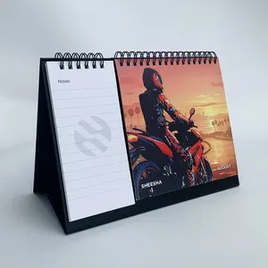 Promotional Custom Logo Printed Spiral Wire Monthly Stand Flip Long Unique Table Desk Calendar And Notepad 2025 Gift