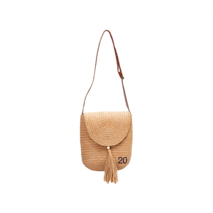 Sac bandoulière en fausse raphia avec pompon 22x23cm, sac à l'épaule en paille naturelle pour femme, style plage estival - Product Image 2