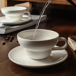 Minimalist High White Thick Ceramic Coffee <b>Cup</b> <b>Saucer</b>, Professional Latte <b>Cup</b> for Cafes Hotel Restaurant Holiday Premium Gifts - Product Image 1
