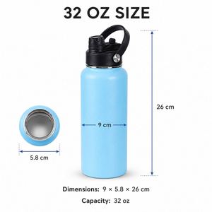 Bouteille d'eau isotherme en acier inoxydable de 32 oz avec logo personnalisé, double ouverture, et couvercle 2-en-1 avec paille et bec verseur - Product Image 4