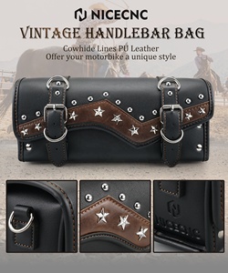Sac de <span class=keywords><strong>guidon</strong></span> de moto NiceCNC <span class=keywords><strong>Vintage</strong></span> Punk en cuir PU, style classique en cuir de vache, rivets, style rock, pour Harley Tenere 700 - Product Image 2