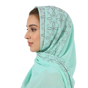 Nuovo Foulard in Chiffon di Poliestere con Strass Geometrici, Stile Etnico, Elegante e Traspirante per Donne, Hijab Morbido - Product Image 6