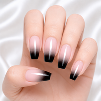 Faux ongles à presser noirs ombrés, longs et carrés, brillants, dégradés, réutilisables, vente en gros, personnalisables
