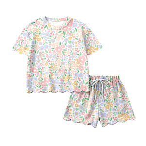 GSSO3271 Conjunto de Ropa Infantil Personalizado para Niña Activa con Estampado de Flores Rosas, Venta al Por Mayor, Manga Corta - Product Image 3