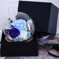 Vente en gros d'usine : Boîte en verre avec rose éternelle colorée, décoration d'intérieur, cadeau pour la fête des mères, la Saint-Valentin, Noël