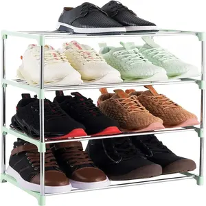Étagère à chaussures en toile de haute qualité, Simple, tendance, 3 niveaux, empilable, extensible, réglable, organisateur de rangement