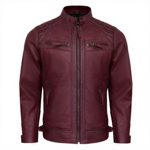 Veste en cuir pour moto pour hommes, veste de motard en cuir, fermeture éclair sur toute la longueur, coupe-vent, vêtements d'automne - Product Image 5