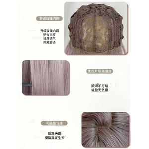 Nuova <span class=keywords><strong>Parrucca</strong></span> da <span class=keywords><strong>Donna</strong></span> Grigio-Viola, Capelli Sintetici Naturali e Voluminosi, Resistenti alle Alte Temperature, Lunghi e Lisci, Full Lace Senza Colla, Stile Celebrity - Product Image 3