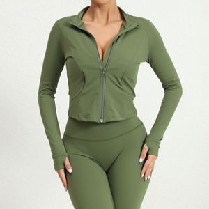Chaqueta Deportiva Cómoda para <span class=keywords><strong>Mujer</strong></span>, con Cierre Completo, Ligera, Cálida, Diseño Sólido, Tejido Transpirable Inteligente, Talla Pequeña, Suministro OEM, <span class=keywords><strong>Conjuntos</strong></span> <span class=keywords><strong>de</strong></span> <span class=keywords><strong>Yoga</strong></span> - Product Image 6