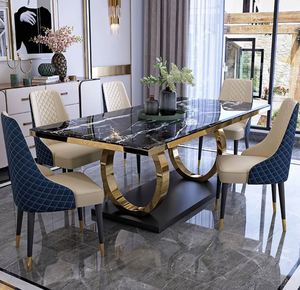 Muebles de comedor modernos, mesa de comedor de mármol de lujo rectangular nórdica, juego de mesa de comedor con sillas a la venta - Product Image 1