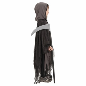 Costume de démon tueur pour enfants de 8 à 13 ans, cape à capuche noire avec accessoire de faucille pour Halloween - Product Image 4