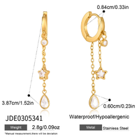 Boucles d'oreilles tendance en acier inoxydable plaqué or PVD 18 carats, motif étoile à cinq branches et goutte d'eau, avec chaîne et pampille, de haute qualité, pour le commerce transfrontalier