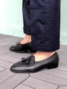 Chaussures mocassins à pampilles en cuir véritable à motifs patchwork rétro italien, confortables, polyvalentes, pour hommes, bureau, carrière, imperméables - Product Image 6