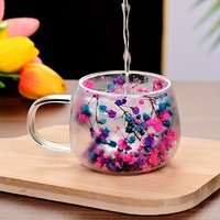 Tasse à café en verre transparent 200ML avec poignée Style fleurs sèches à double paroi