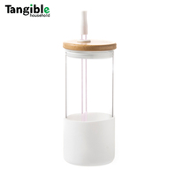 Gobelet en verre 500 ml le plus vendu avec paille métallique 12 mm et couvercle en bambou – Écologique, résistant à l'eau bouillante, unisexe, idéal pour les voyages