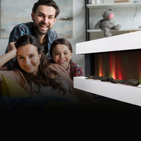 Cheminée électrique murale LED de 60 pouces avec flamme réaliste personnalisée, télécommande Tuya, WiFi, chauffage rapide et économe en énergie