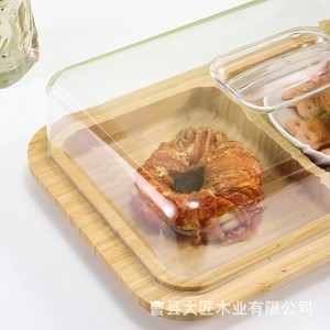 Plateau de service en bambou avec couvercle pour le stockage des aliments et la présentation du petit-déjeuner 30x20cm - Product Image 1