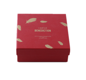 Red rigid lid and base gift box made of high quality cardboard with die cutting lamination and gold stamping process - Product Image 1