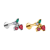 ASTM F136 Titane 16G Cerise Style Boucles D'oreilles Coloré Zircon Top Lobe Labrets De Mariage Convient Oreille Cartilage Helix Piercing