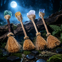 Balai de sorcière en cristal naturel, décoration d'autel pour Halloween et Noël, pierre polie, outil rituel Wiccan fait main