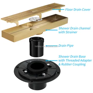 Desagües de ducha lineal de acero inoxidable estándar de EE. UU., con adaptador roscado y acoplamiento de goma, drenaje de suelo de baño