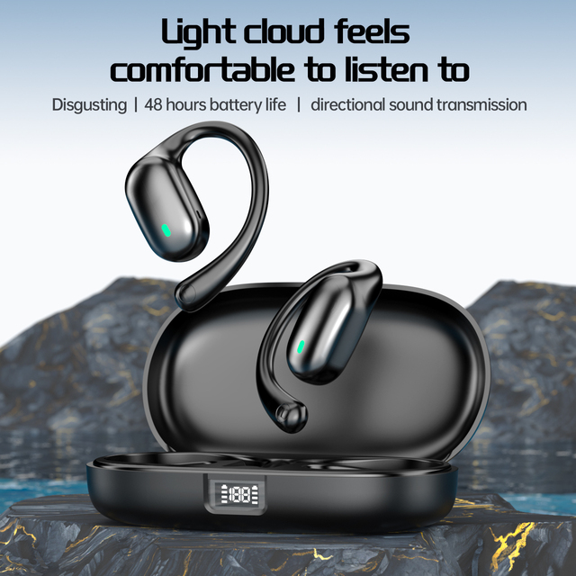 Open Ear Wireless Earbuds with Adjustable Ear Hooks Electroplated Cover Clear Call Smart Car Headphones