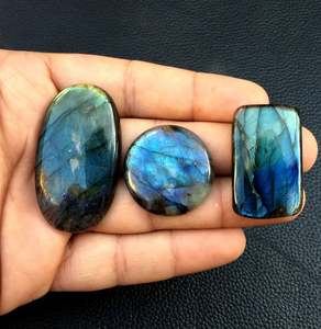 Cabujones de labradorita Natural de 3 piezas de alta calidad, piedra de Fuego Azul con forma de rectángulo redondo ovalado liso para la fabricación de joyas - Product Image 3