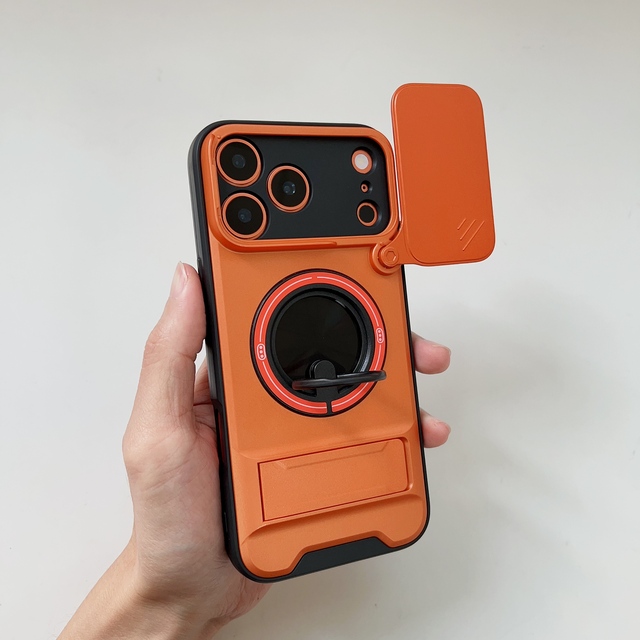 Multifunctional Phone case for 17 Pro Max Ring Holder Dual Stand Push Window Magnetic Plain 2-in-1 Phone Stand case