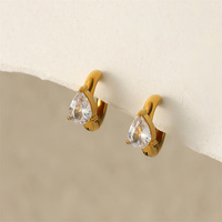 Vente en gros de boucles d'oreilles en acier inoxydable plaqué or 18 carats avec cristaux pour femmes, accessoires tendance imperméables, clip d'oreille, bijoux de mode