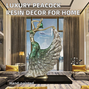 Sculpture en résine peinte à la main Danse de l'Ange Paon Décoration d'intérieur de luxe Écologique Mariage - Product Image 2