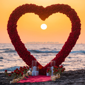 Romantico moderno proposta di matrimonio decorazione grande cuore rosso ortensia rosa arco fiore per la sposa elegante cancello di matrimonio - Product Image 2