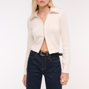 Top <span class=keywords><strong>de</strong></span> punto <span class=keywords><strong>de</strong></span> manga larga con diseño <span class=keywords><strong>de</strong></span> cremallera doble <span class=keywords><strong>de</strong></span> Color sólido con logotipo bordado personalizado 100% cárdigan <span class=keywords><strong>de</strong></span> punto <span class=keywords><strong>de</strong></span> lana para mujer - Product Image 1