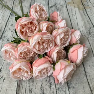 Grosir bunga buatan 3 kepala simulasi mawar tunggal dua warna bunga mawar Anna untuk bunga dekorasi pernikahan dan rumah