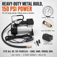 Compresseur d'air portable Wanray 480C en métal, gonfleur de pneus pour voiture 12V 150PSI 200W, électrique haute performance