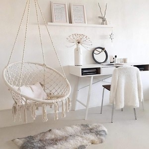 Asiento Colgante Redondo de Cuerda de Algodón Hecho a Mano para Interiores y Exteriores, Columpio de Macramé, <span class=keywords><strong>Hamaca</strong></span>, <span class=keywords><strong>Silla</strong></span> Colgante para Patio - Product Image 6