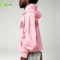 Sweat-shirts à capuche surdimensionnés en coton bio 100% coton, faits sur mesure, avec fermeture éclair, broderie en strass, style streetwear pour hommes, en tissu French Terry