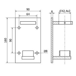 C110165 Plaque en acier inoxydable AISI 304 satiné 90x160 pour balustrades et mains courantes Ø 42.4 - Product Image 2