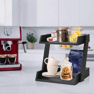 Étagère de comptoir de cuisine à 2 niveaux Support de <span class=keywords><strong>table</strong></span> pour comptoir <span class=keywords><strong>en</strong></span> <span class=keywords><strong>bois</strong></span> Porte-tasse pour tasse à café Accessoires de bar Organisateur de station - Product Image 2