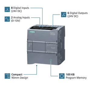 Siemens 6ES7212-1AE40-0XB0 CPU 1212C S7-1200 PLC DC20.4-28.8V 8DI6DO2AI 100KB Contrôleur d'automatisation industrielle sur rail DIN - Product Image 1