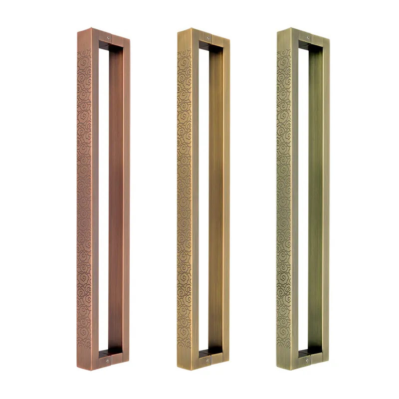 New Chinese antique copper Xiangyun stainless steel large handle square tube brushed glass door wooden door handle