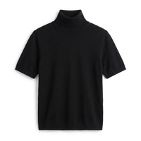 Haut tricoté à col roulé et manches courtes pour femme en coton 100% biologique, certifié GOTS, style minimaliste, sous-vêtement de base, luxe discret